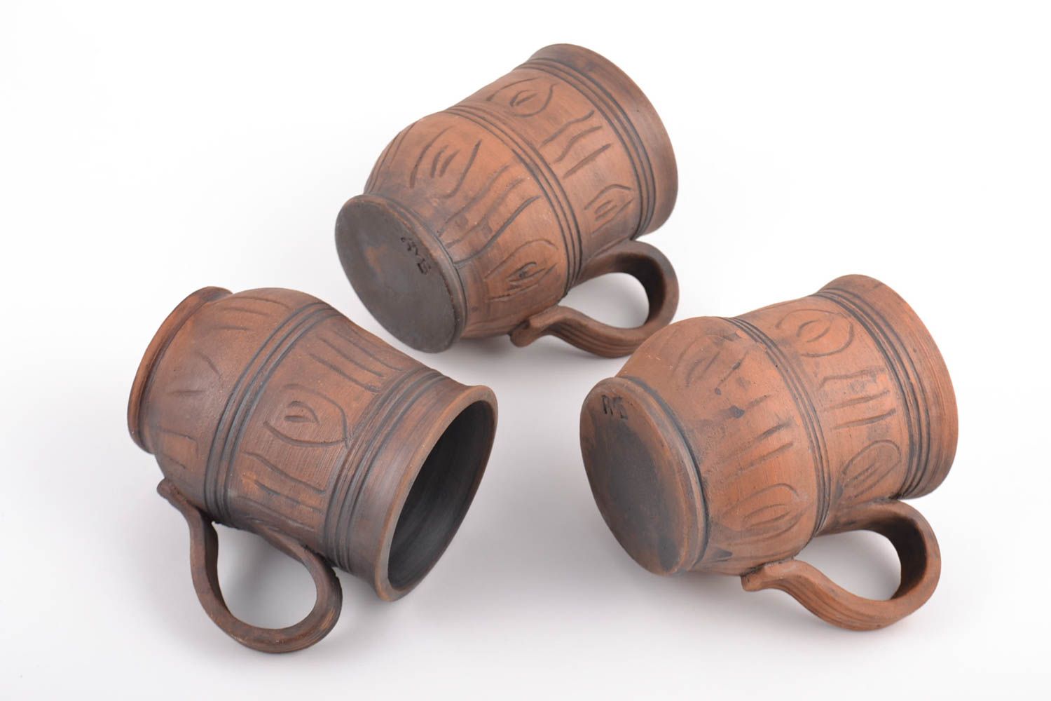 Beautiful handmade designer clay beer mugs set 3 pieces 400 ml and 500 ml photo 5