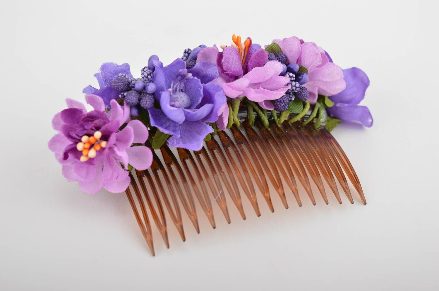 Peigne cheveux fait main Accessoire cheveux plastique fleurs Cadeau femme photo 2