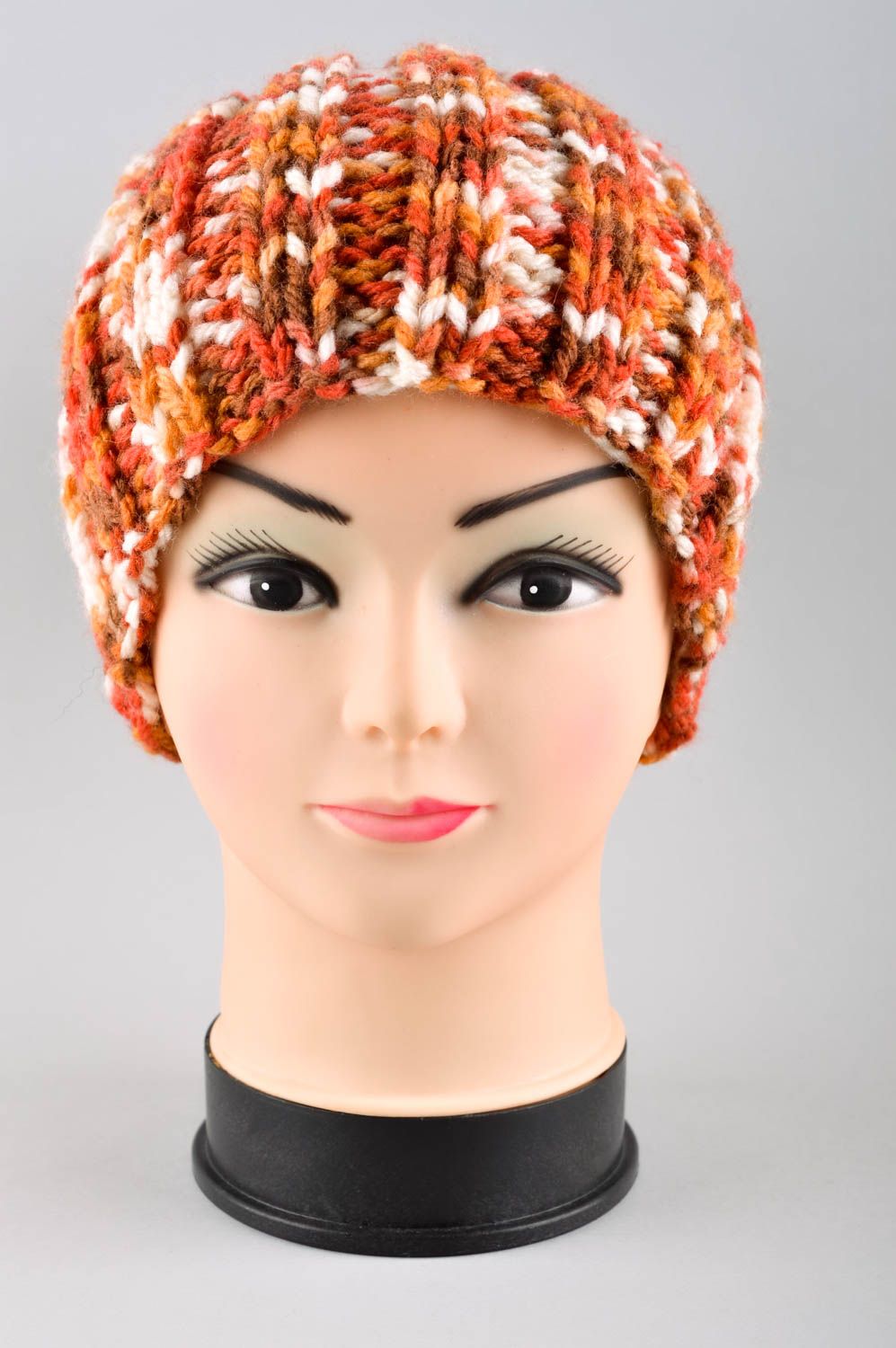 Handmade beautiful warm cap bright knitted winter hat unusual headwear photo 2