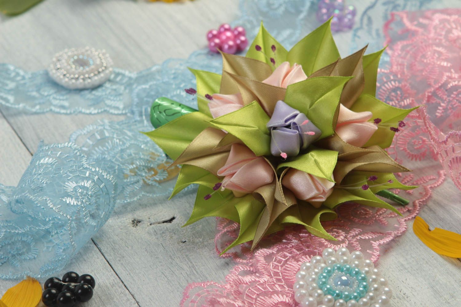 Beautiful handmade kanzashi flower barrette unusual hair clip gifts for her photo 1