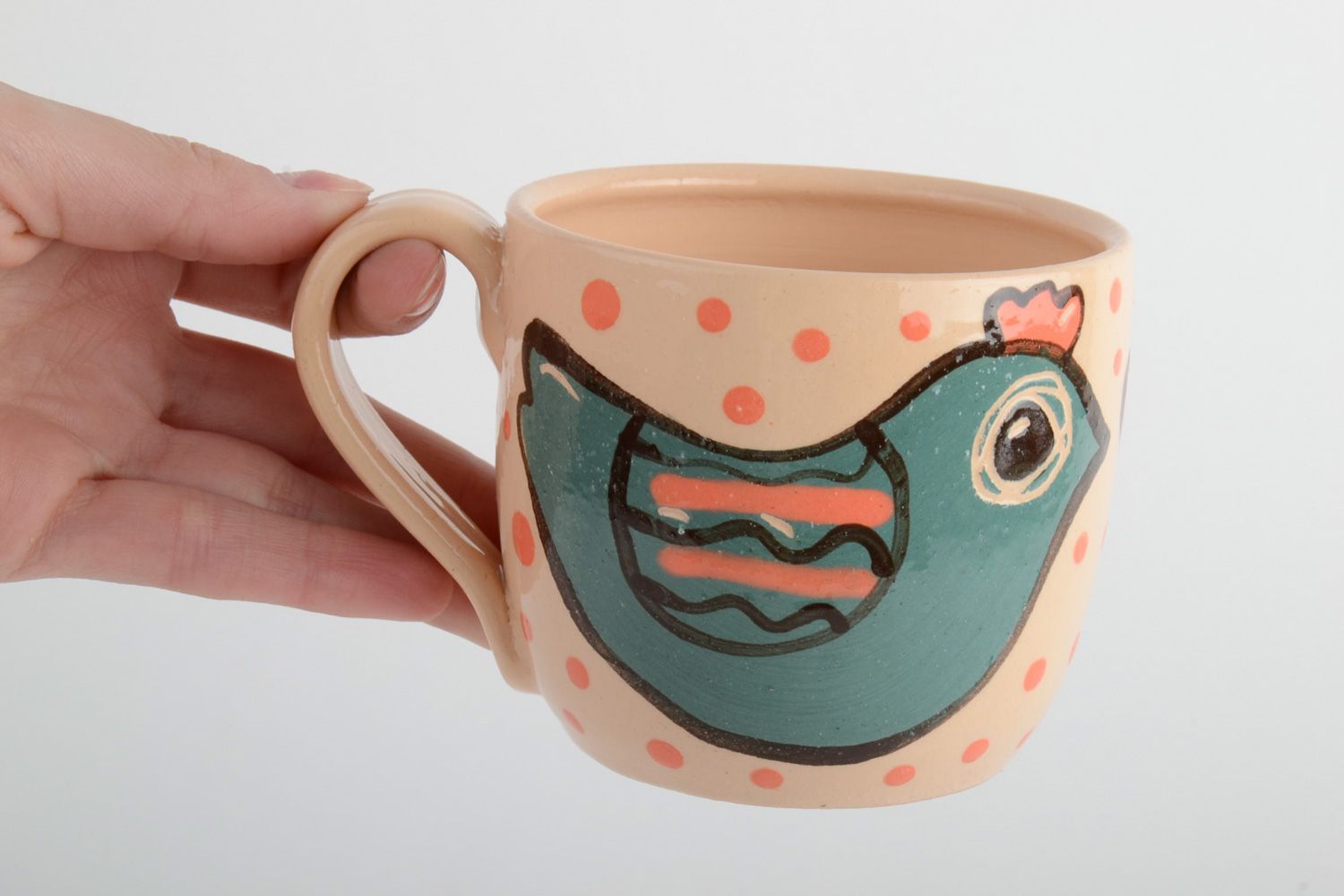Kids' ceramic drinking cup with blue bird painting photo 5