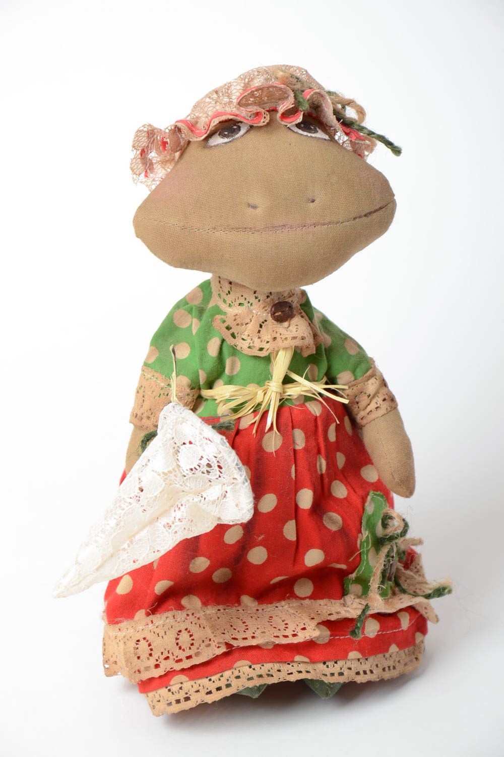 Beautiful hand sewn collectible fabric soft doll with coffee and vanilla aroma photo 2