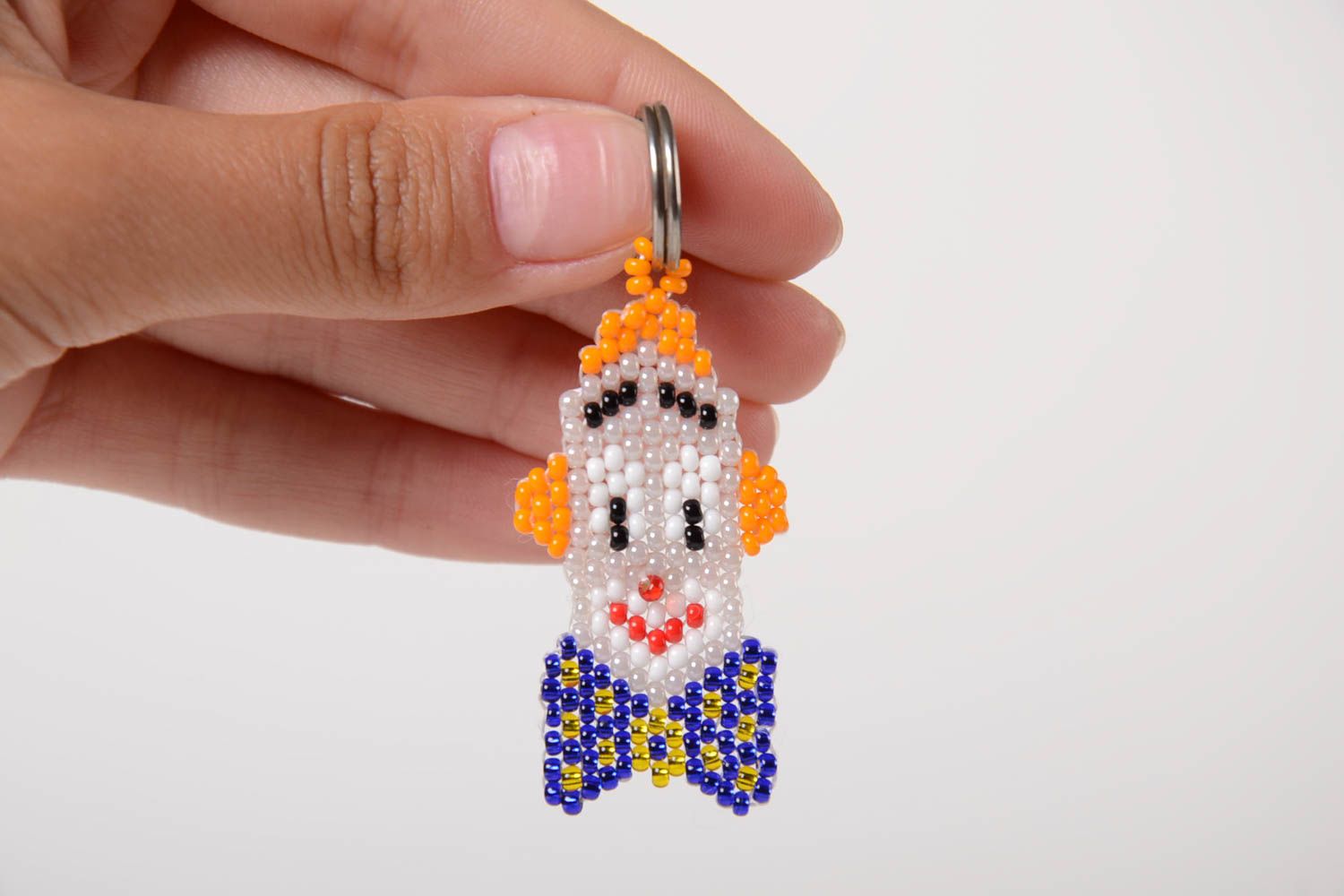 Porte-clés en perles de rocailles fait main forme de clown accessoire original photo 2