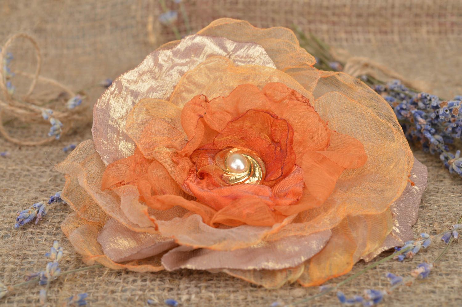 Grande Broche Barrette fleur faite main originale en tissus Cadeau pour femme photo 1