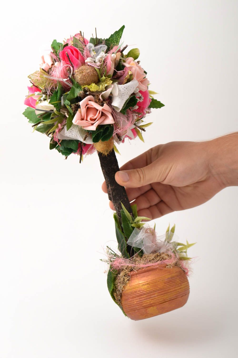 Topiaire artificiel fait main Arbre du bonheur en fleurs roses Déco maison photo 5