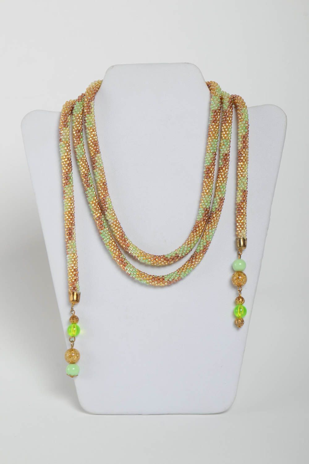 Handmade long cord necklace beaded female jewelry accessory made of beads photo 2