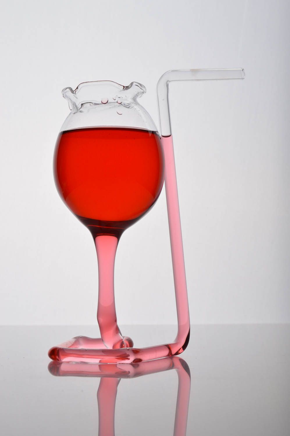 Verre à vin original fait main verre thermorésistant avec tube Vaisselle design photo 1