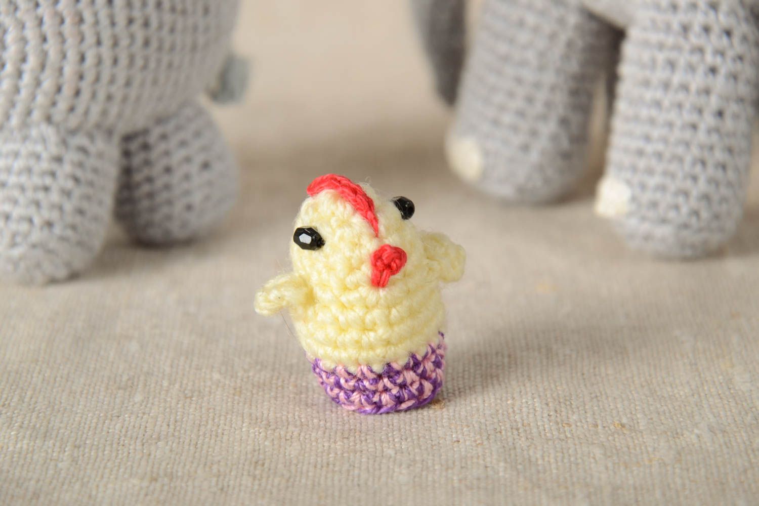 Charming handmade soft toy unusual crocheted chicken textile toy cute gift photo 1
