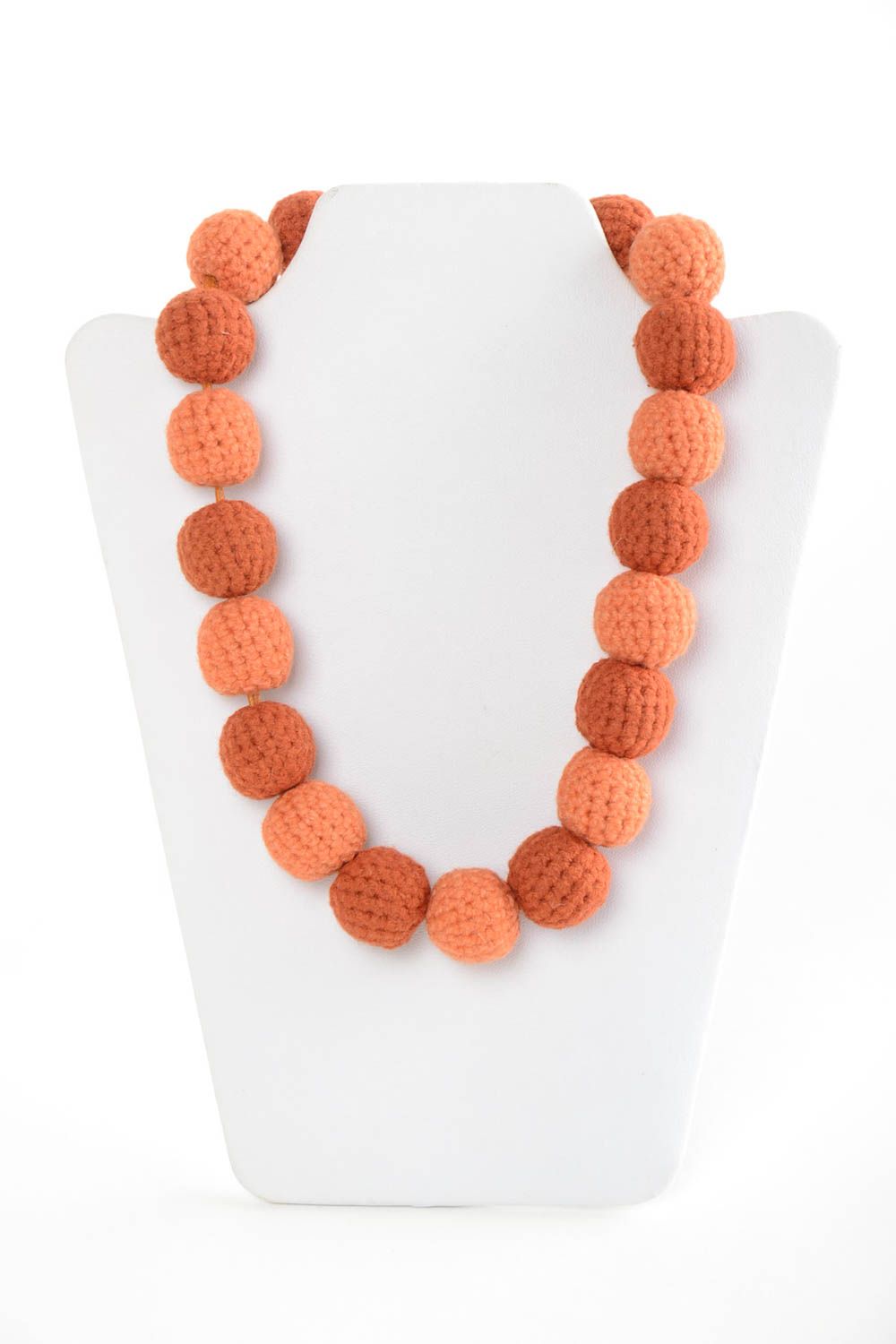 Handmade women's massive brown crochet ball necklace designer jewelry photo 2