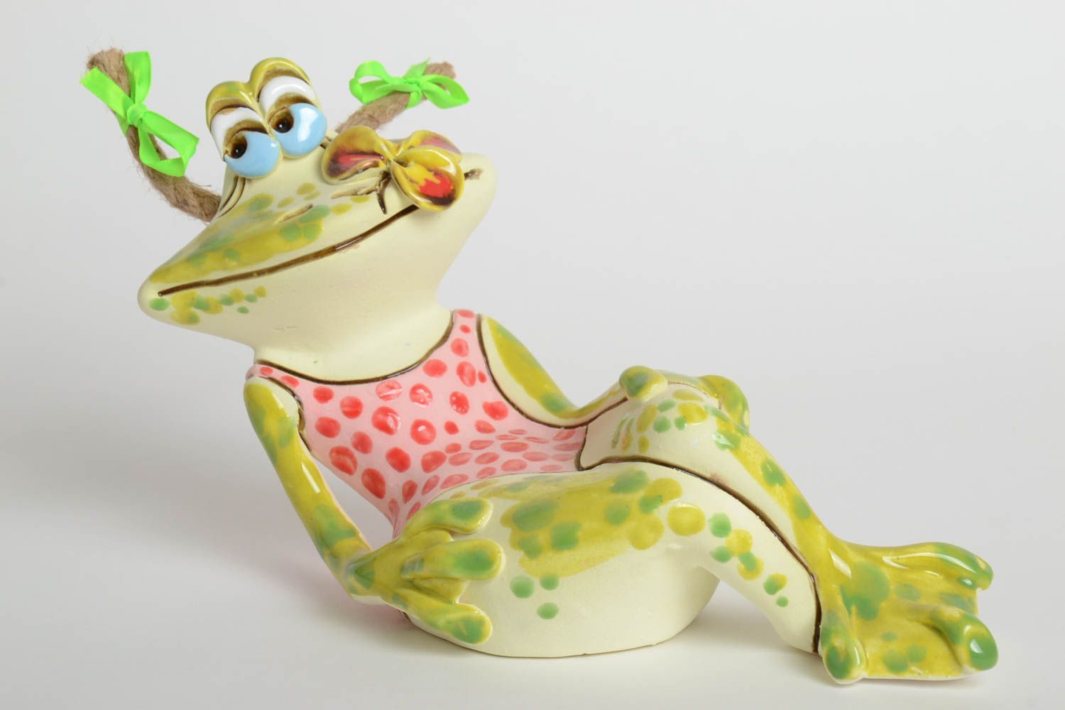 Handmade Deko Dekofigur Frosch Geschenk Idee Figur aus Ton schön grell foto 2