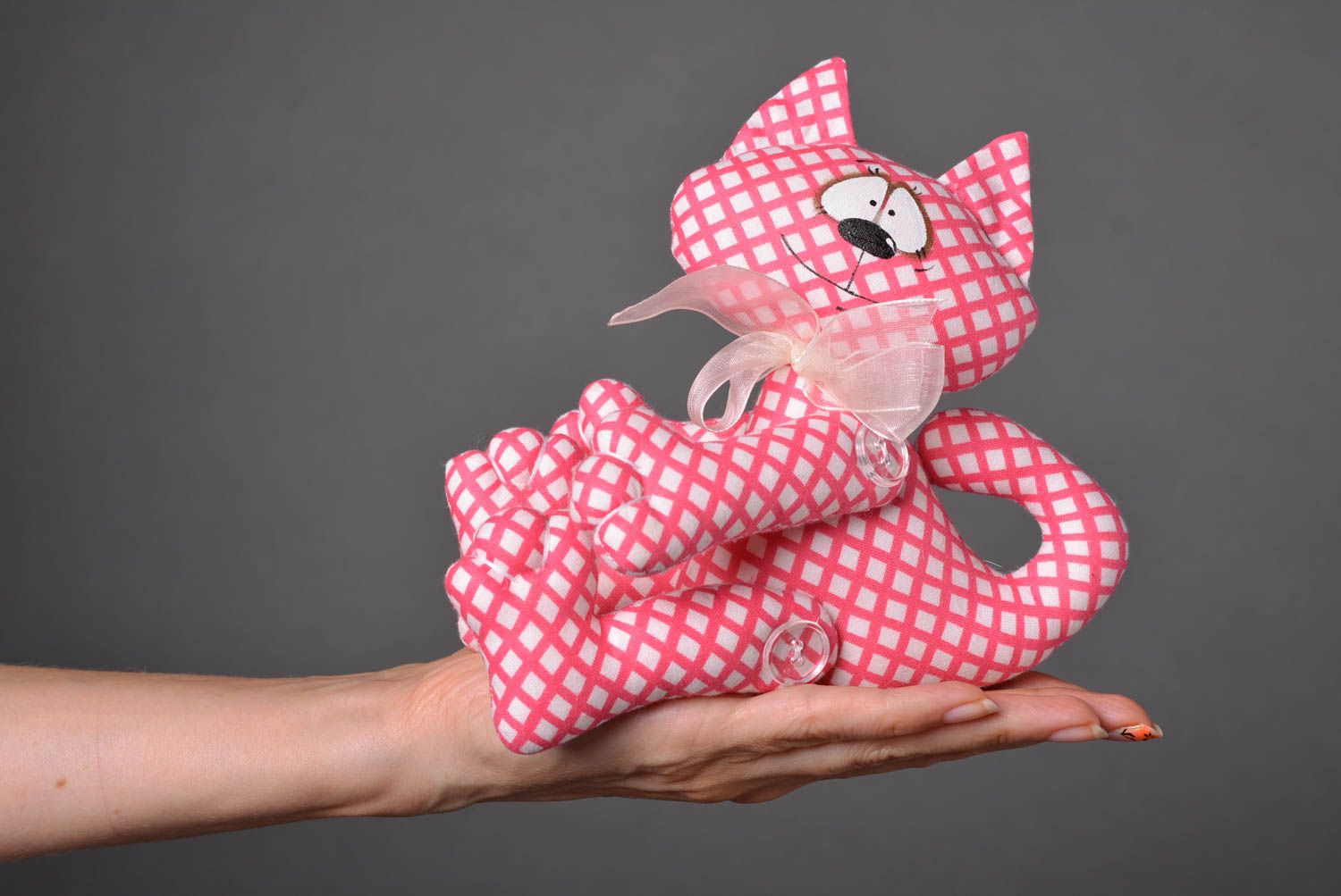 Rosa Kuscheltier Stoff handgemachte schöne Stofftier Katze Kinder Spielsache foto 4