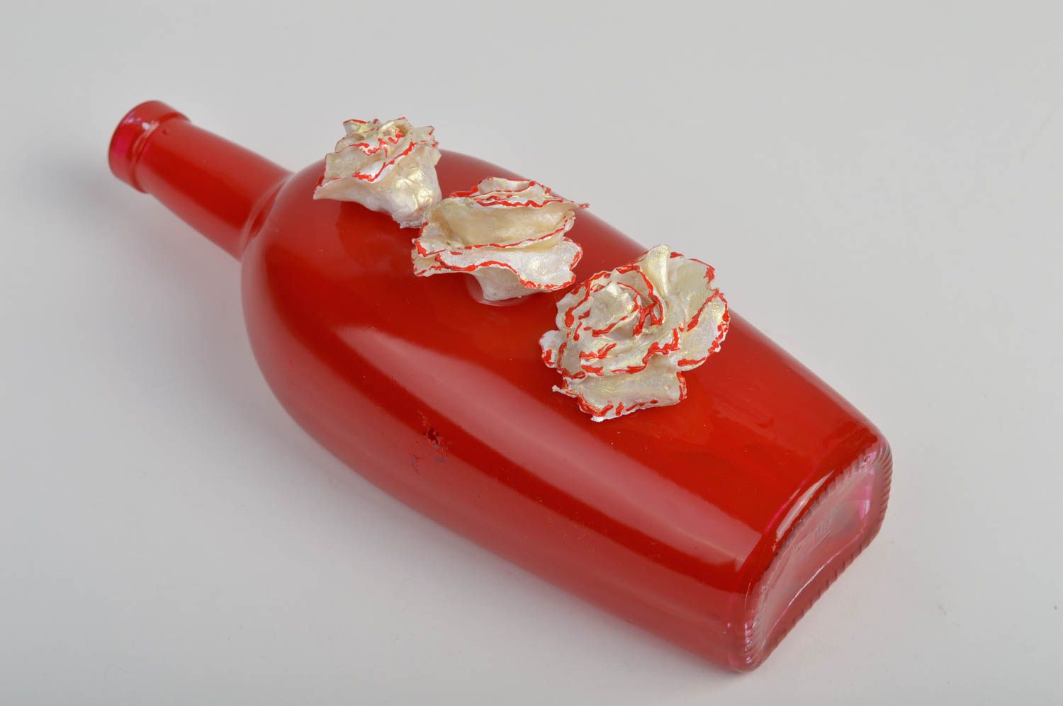 Décoration bouteille fait main Bouteille rouge Cadeau pour femme Vase design  photo 4