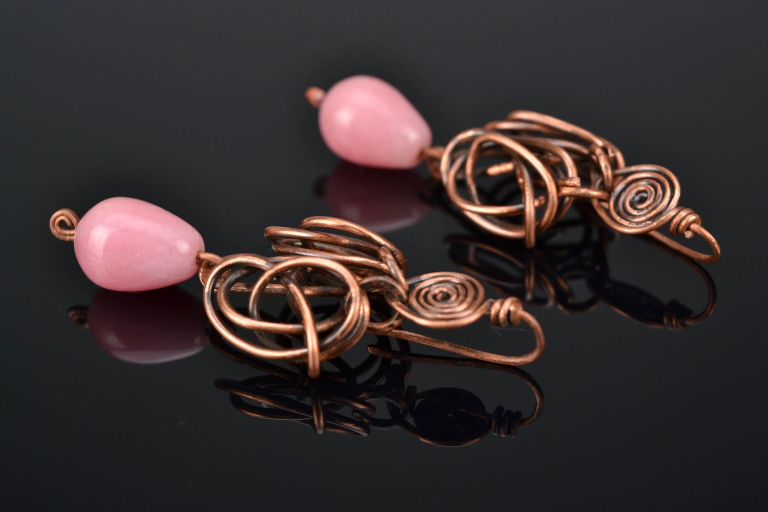 Boucles d'oreilles en cuivre pendantes technique de wire wrapping photo 1