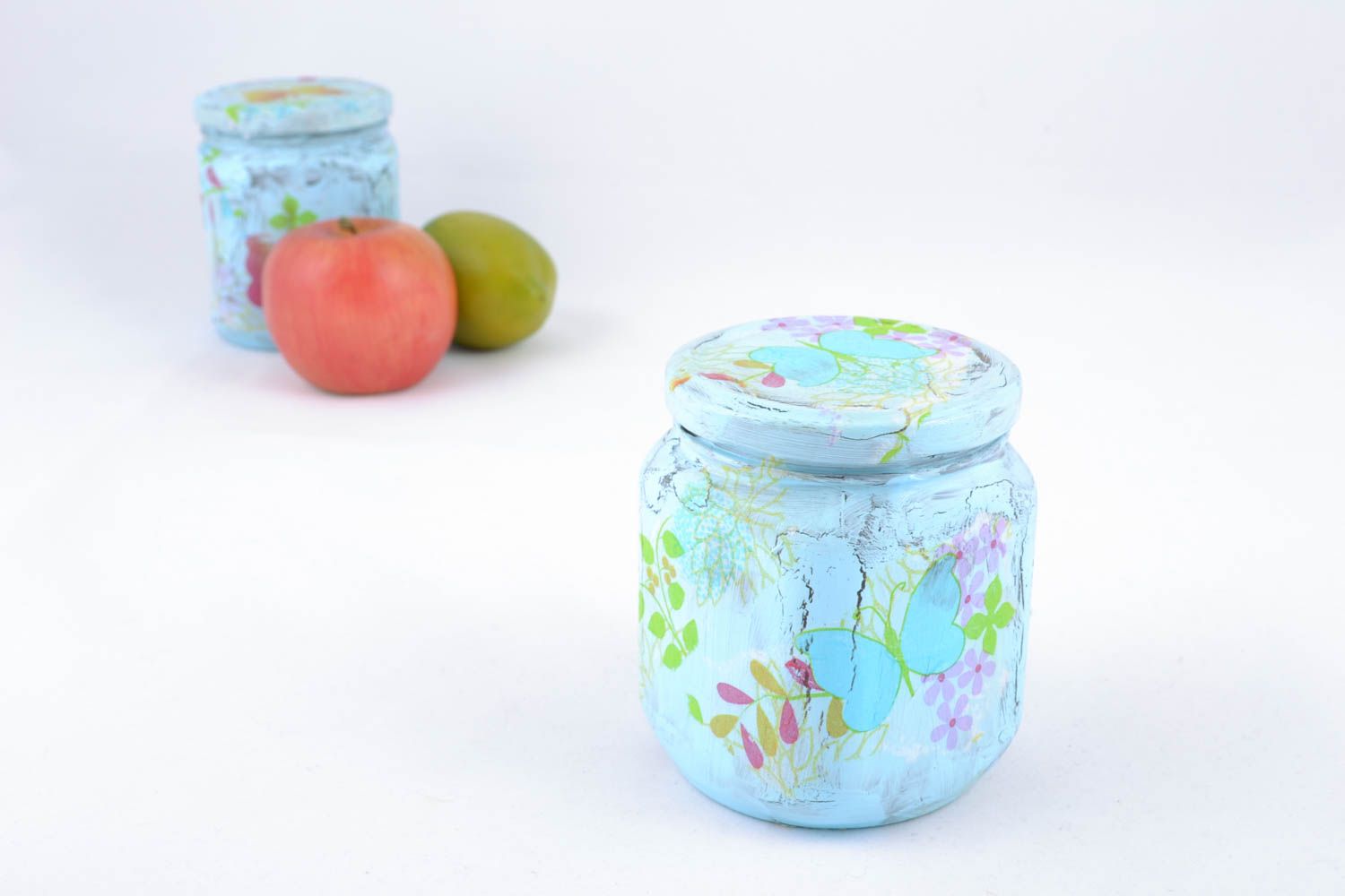 Handpainted in blur color decorative glass jar 5 oz 0,6 lb photo 5