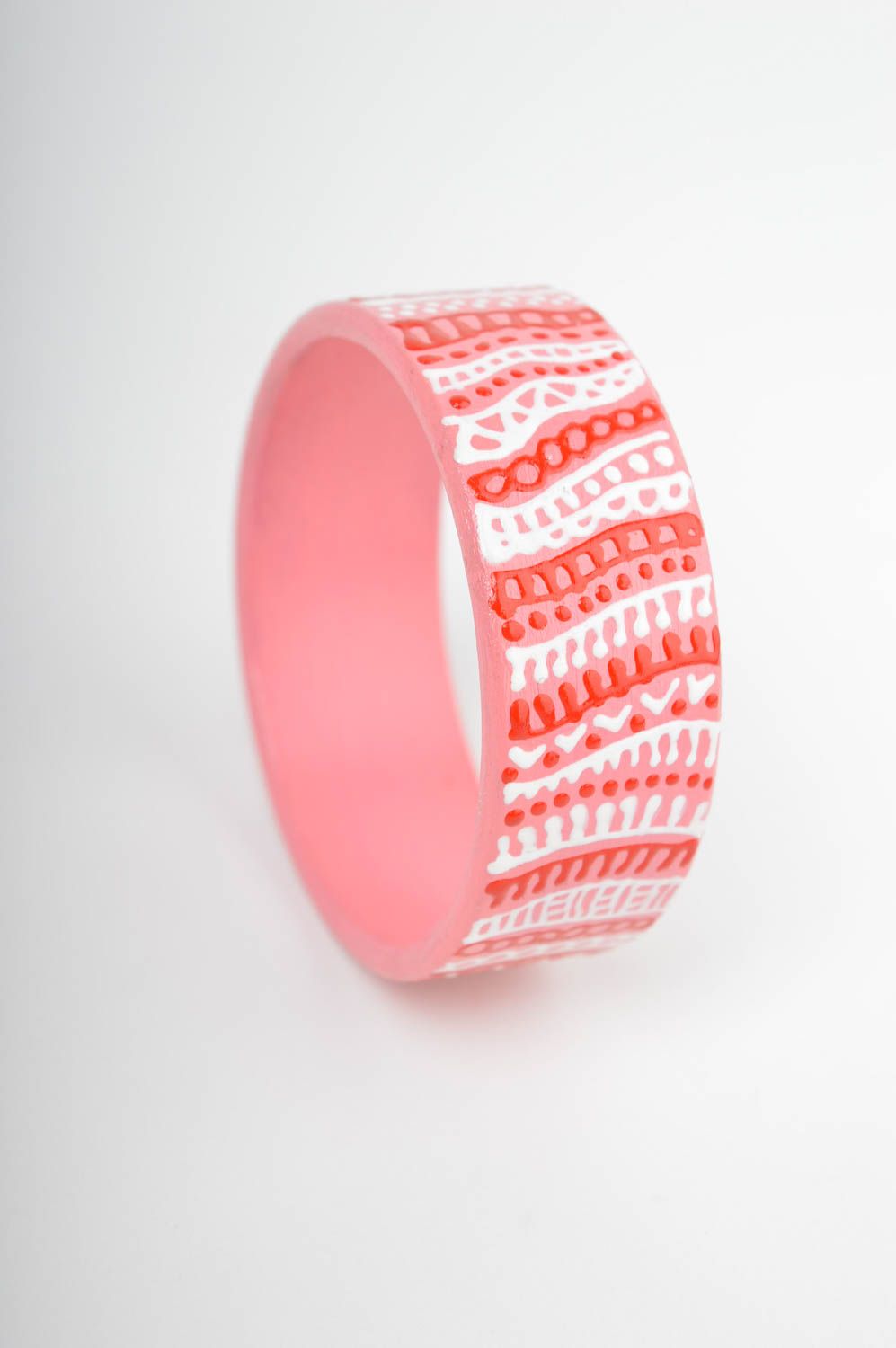 Pink painted bracelet handmade wrist bracelet wooden accessories women jewelry  photo 6