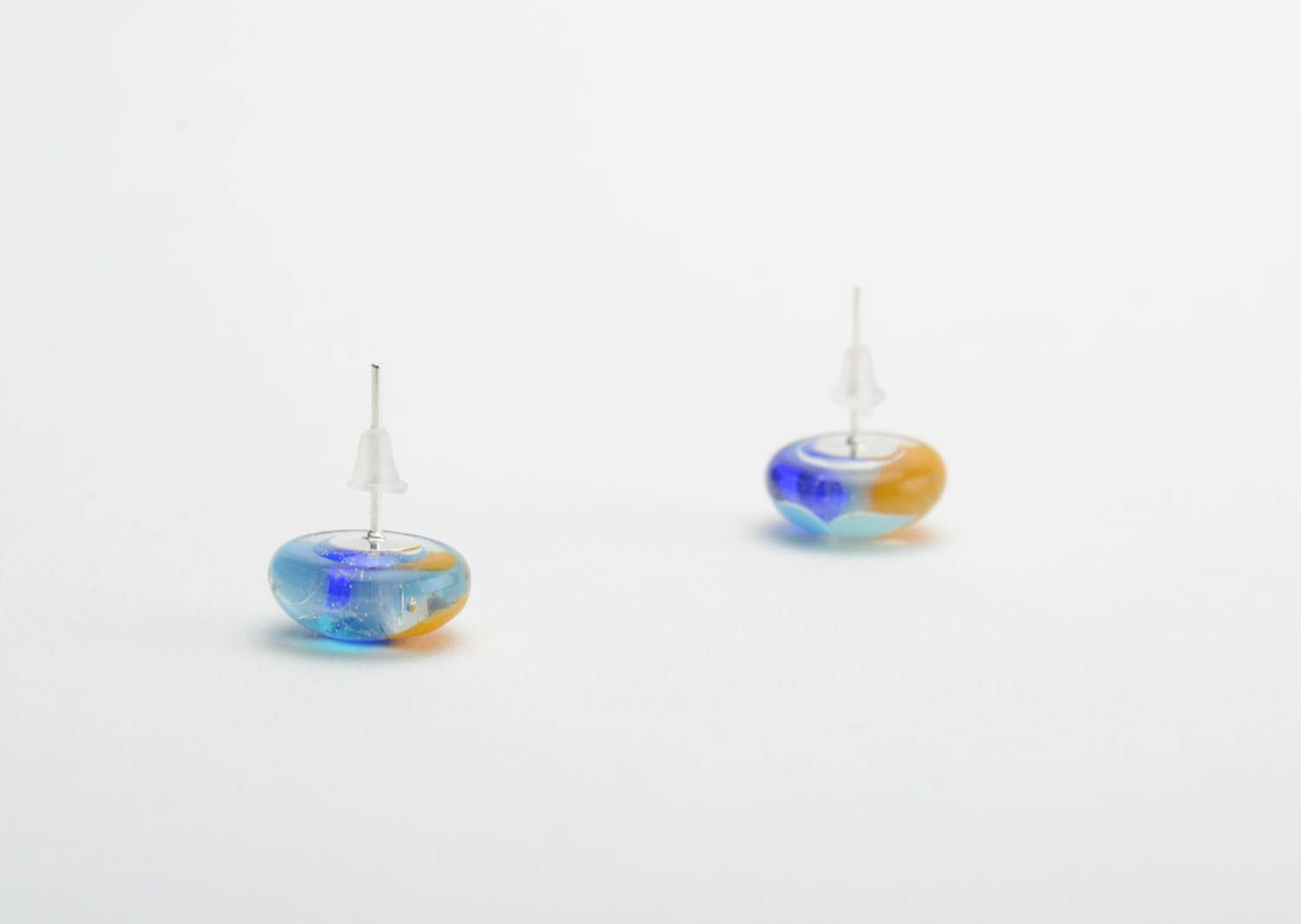 Designer earrings made of fusing glass handmade round-shaped beautiful accessory photo 4