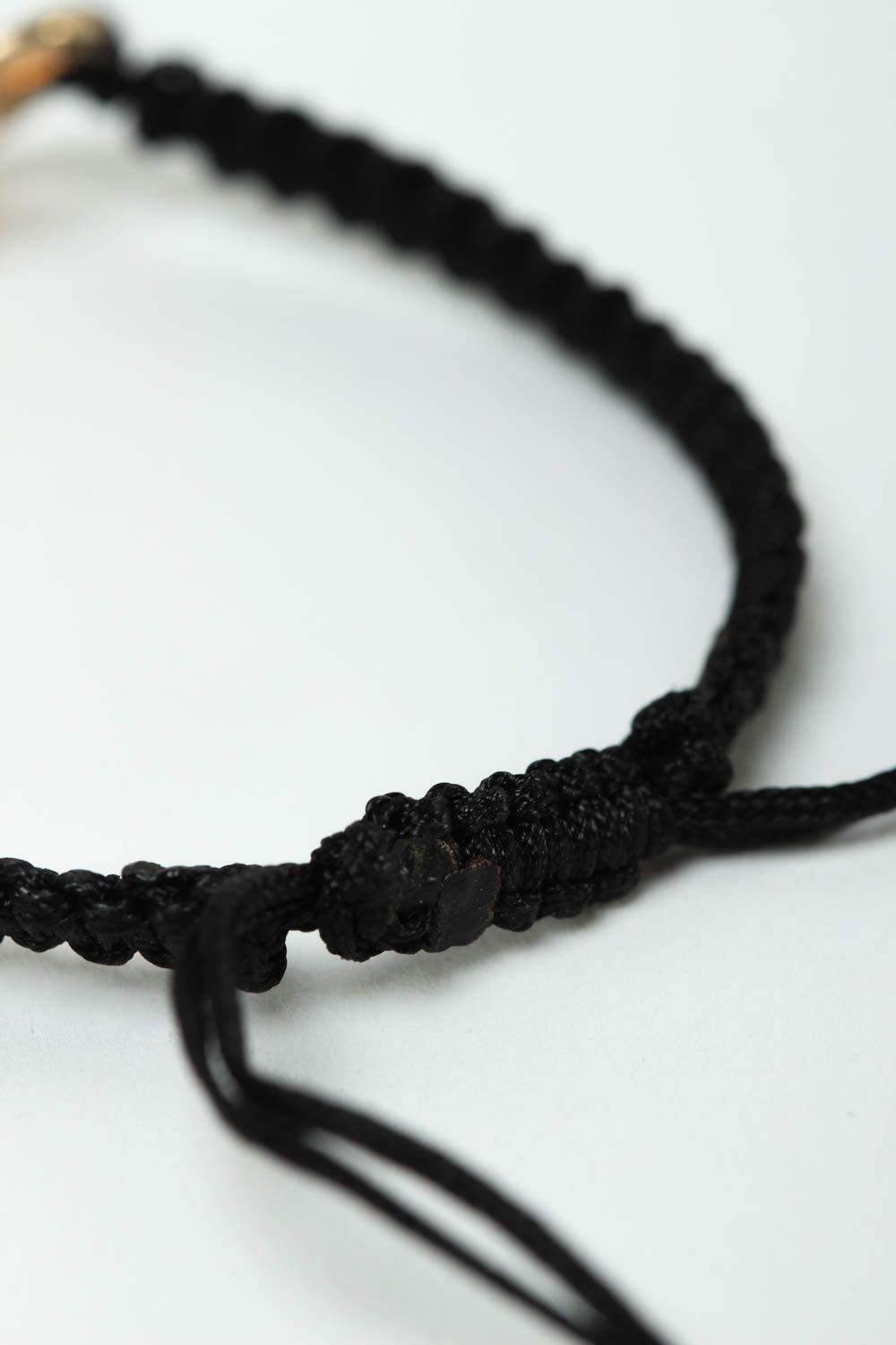 Handmade black textile bracelet unusual stylish jewelry wrist bracelet photo 4