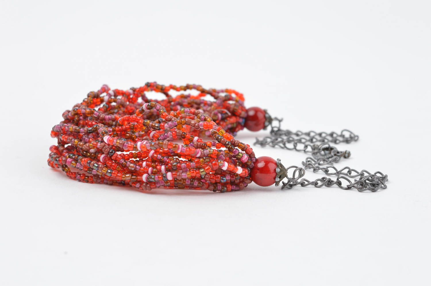 Collier en perles de rocaille Bijou fait main rouge design Cadeau pour femme photo 2