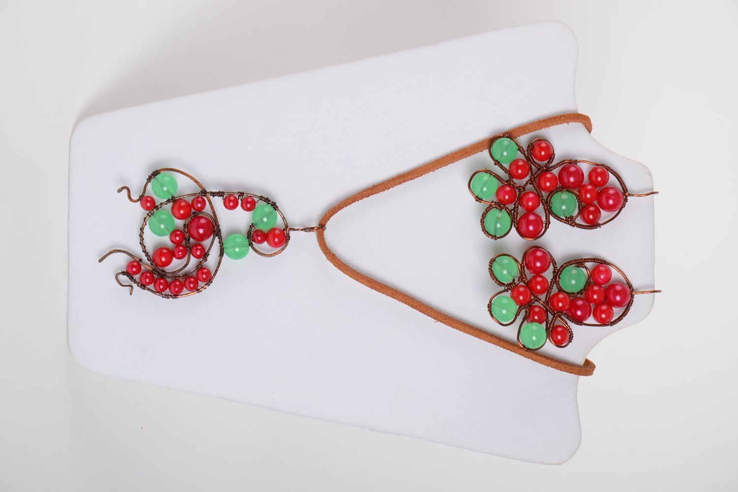 Pendentif et boucles d'oreilles Bijoux faits main rouge-vert Cadeau femme photo 2
