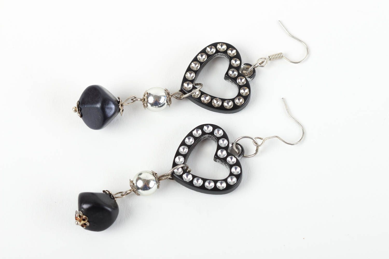 Handmade black unusual earrings cute beaded earrings stylish accessory photo 2