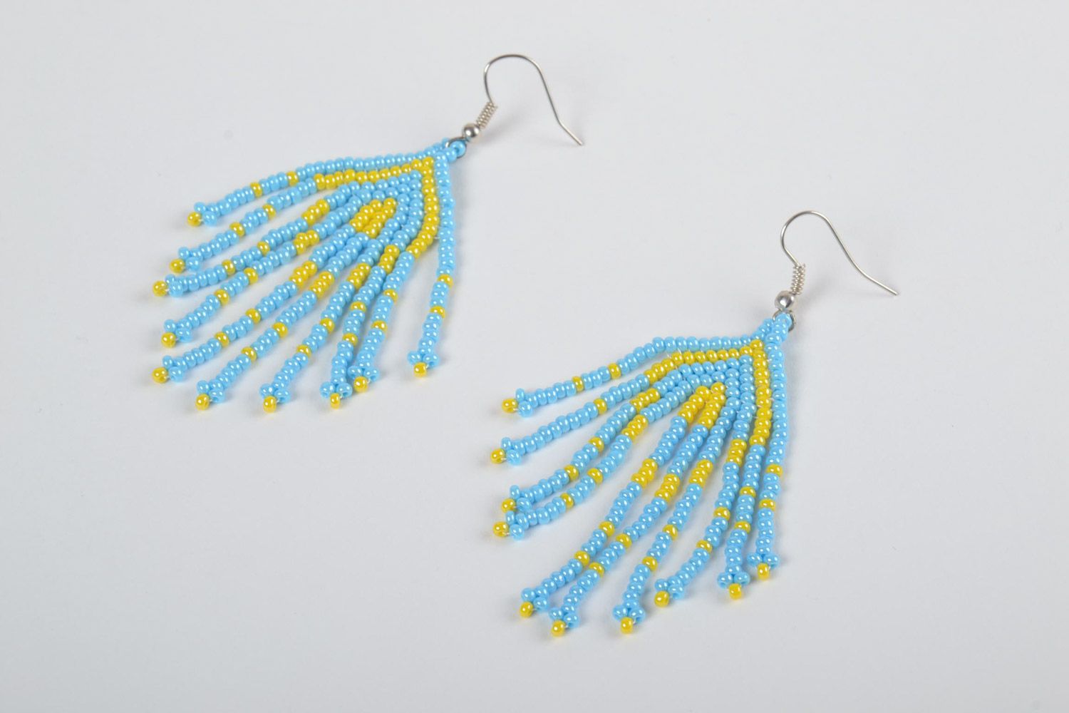 Bright festive handmade beaded earrings created using mosaic weaving photo 2