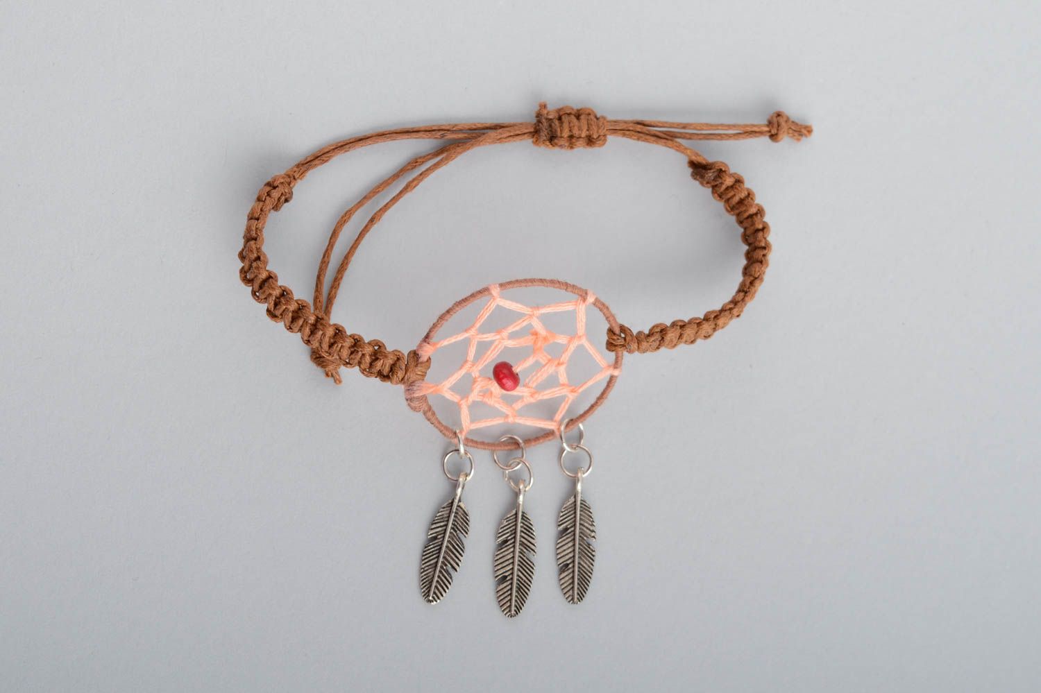 Handmade beautiful stylish talisman bracelet on brown lace Dreamcatcher photo 4