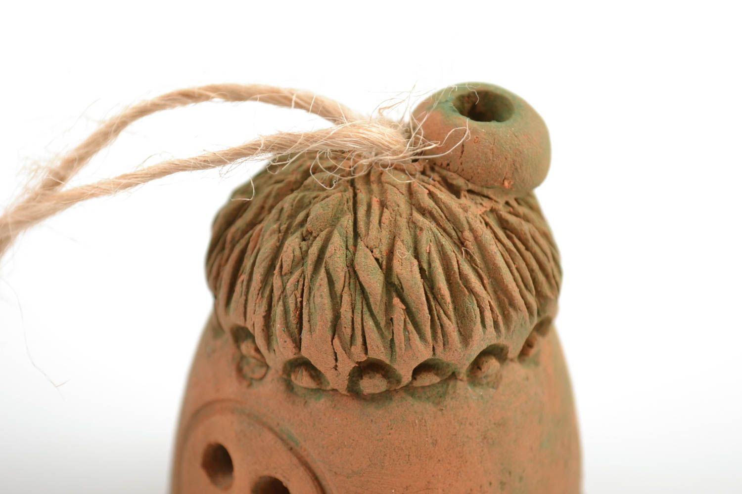 Campanilla cerámica hecha a mano casita con ojal marrón original foto 5