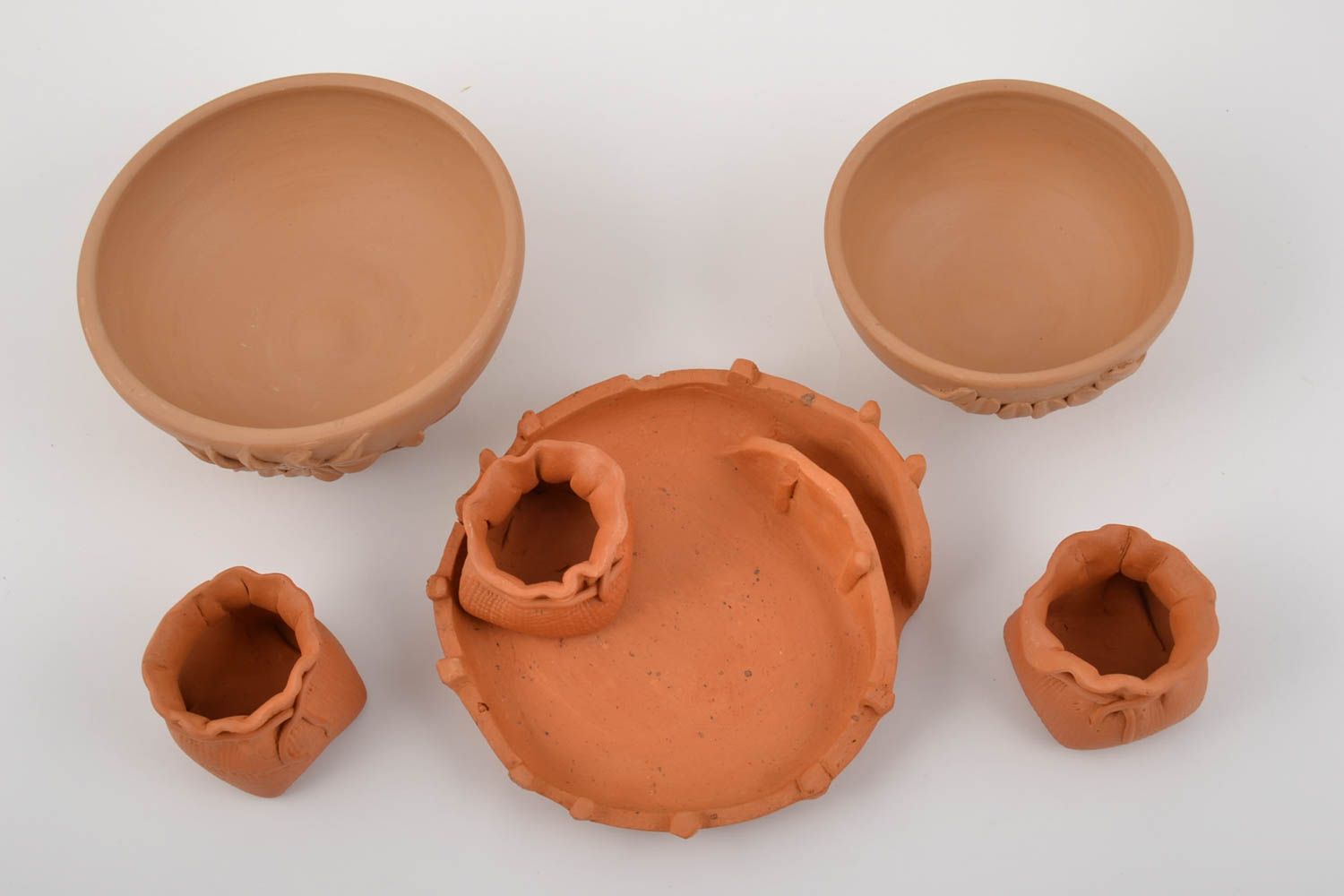 Ceramic set of handmade pottery pots 75 ml bowls 500 and 400 ml photo 3
