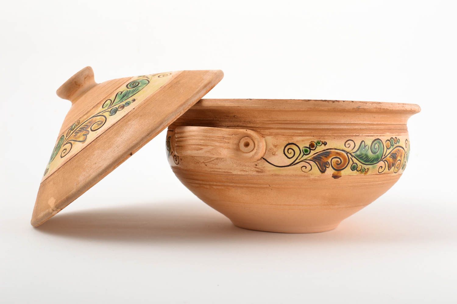 Handmade Keramik Topf mit Griffen und Deckel 2 L Ton Geschirr Küchen Deko  foto 3