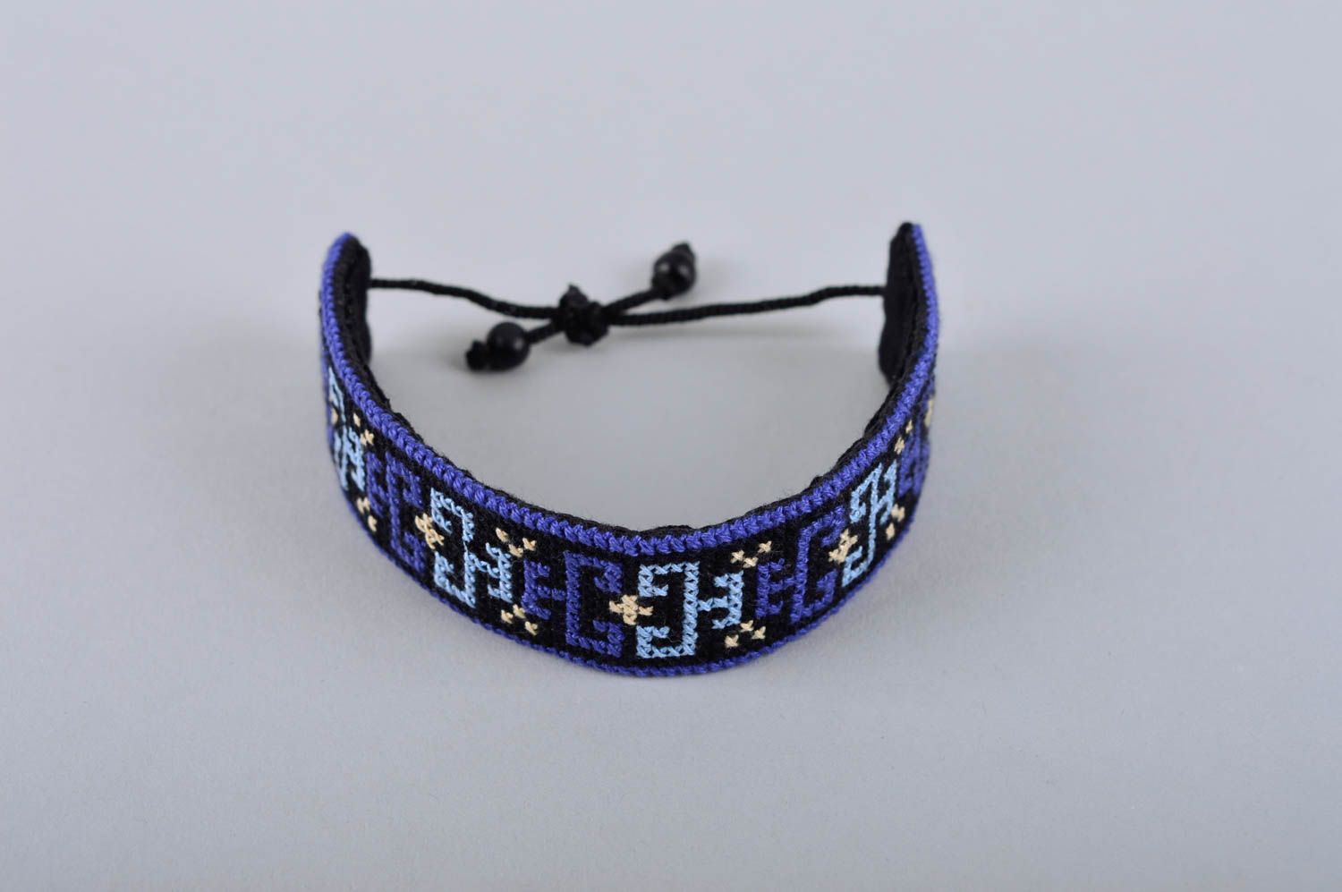 Bracelet textile Bijou fait main large de tons bleus Accessoire femme cadeau photo 2