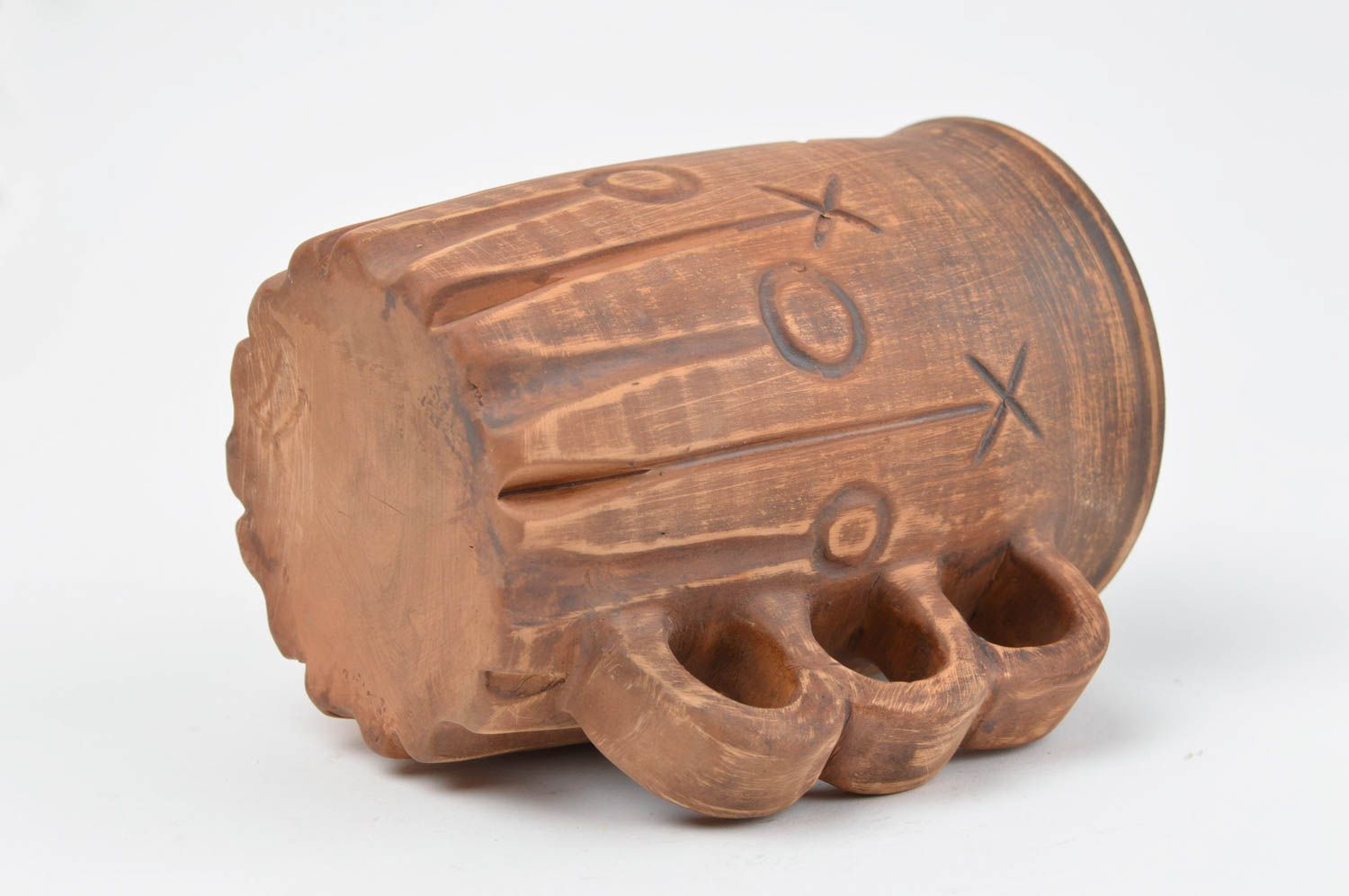 8 oz tall clay handmade mug with handle and UFO pattern photo 4