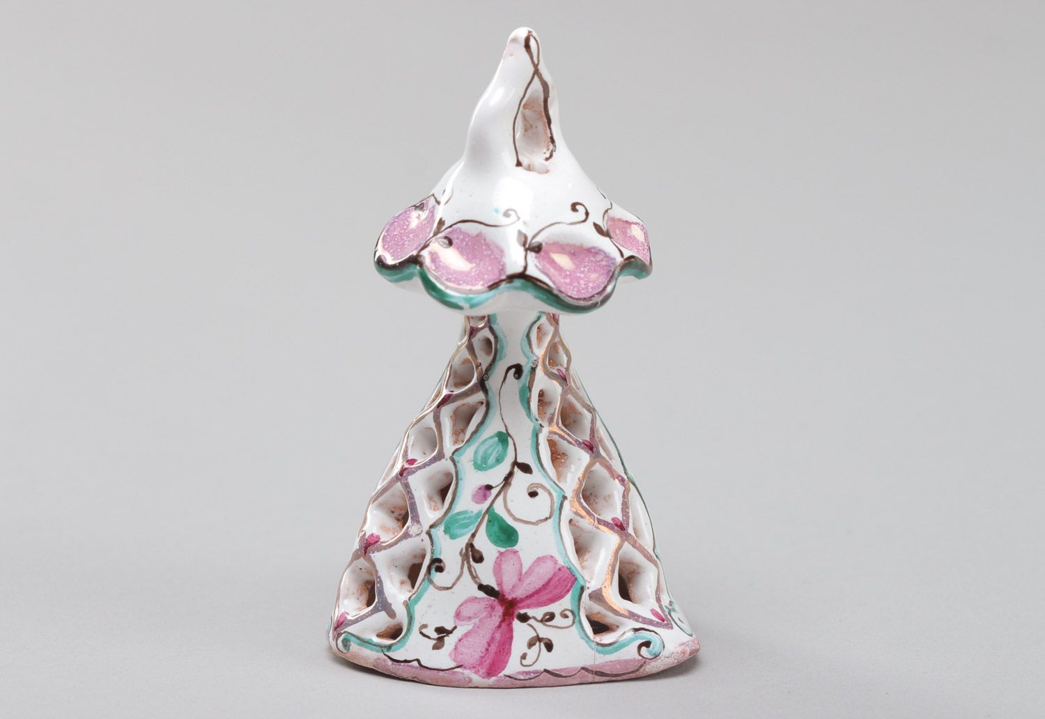 Декоративный керамический колокольчик с покрытием эмалью ручной работы красивый фото 2