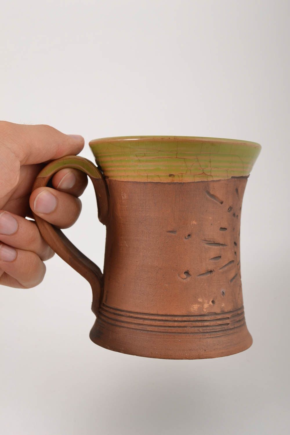 Becher aus Ton handgemacht Keramik Trinkbecher praktisch Geschenk für Mann foto 3