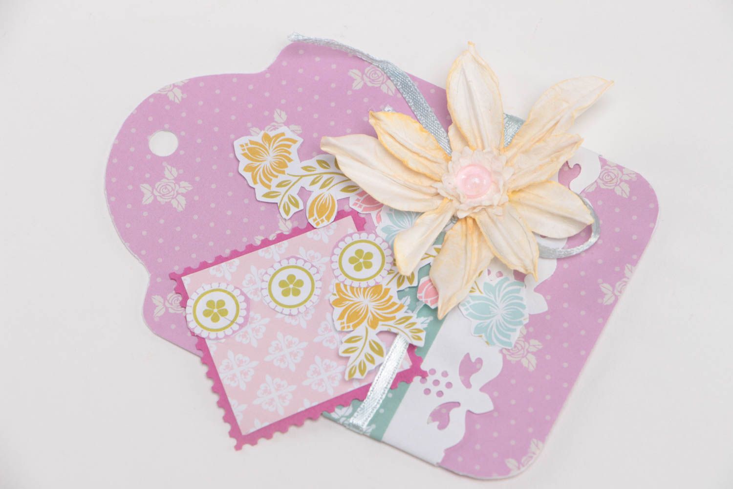 Etiqueta personalizada para regalos hecha a mano estilosa rosada con flores foto 2