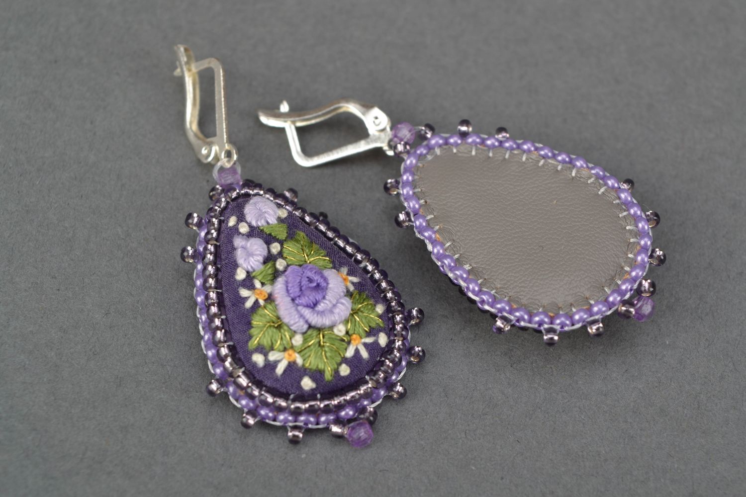 Drop earrings with embroidery photo 3