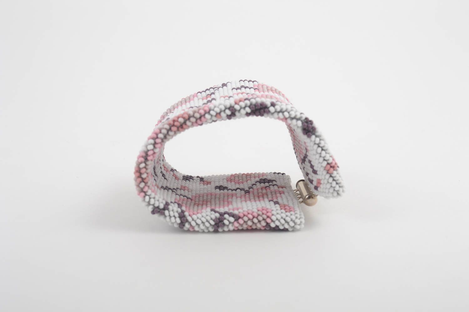 Браслет ручной работы широкий браслет из бисера модная бижутерия розовая сакура фото 2