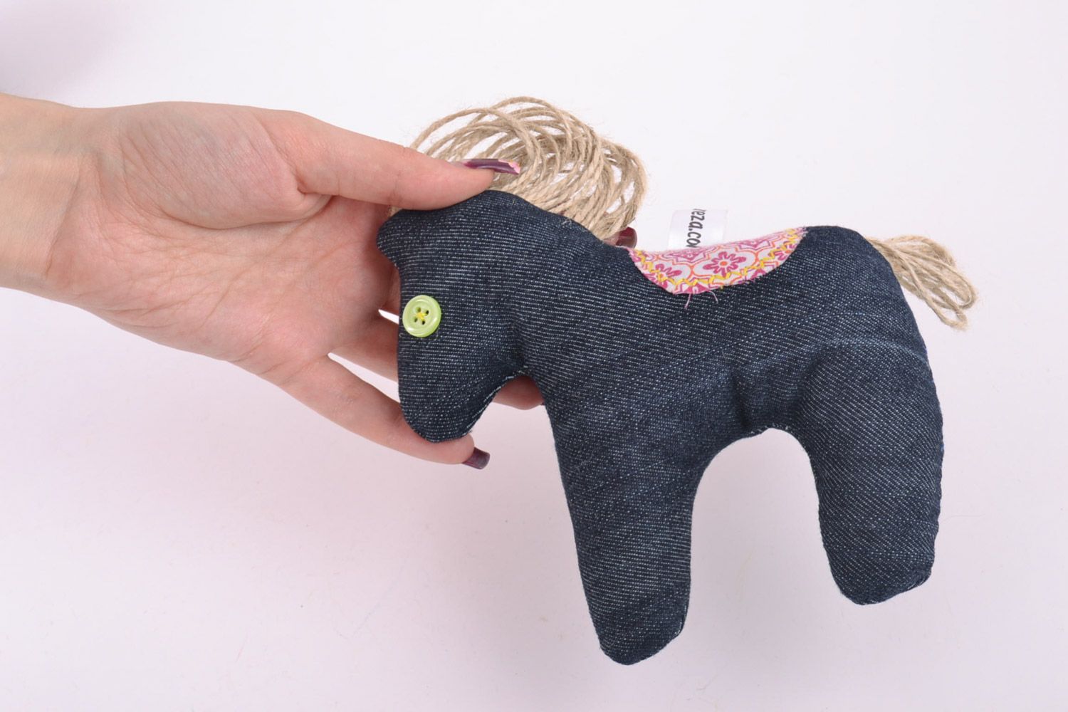 Dunkel blaues künstlerisches Textil Spielzeug Pferd für Kinder Handarbeit foto 2