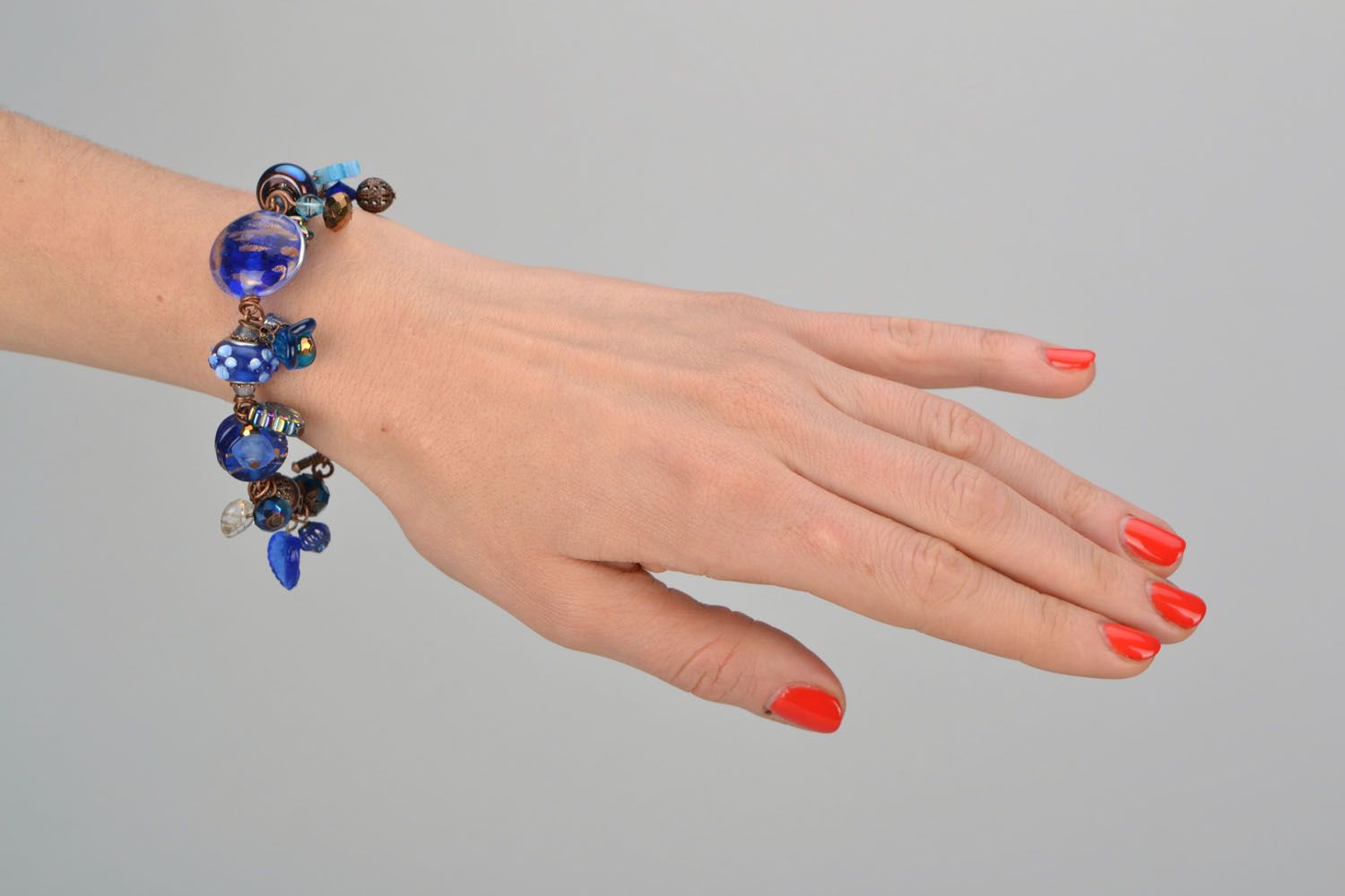 Bracelet en verre fait main Brillance bleue  photo 3