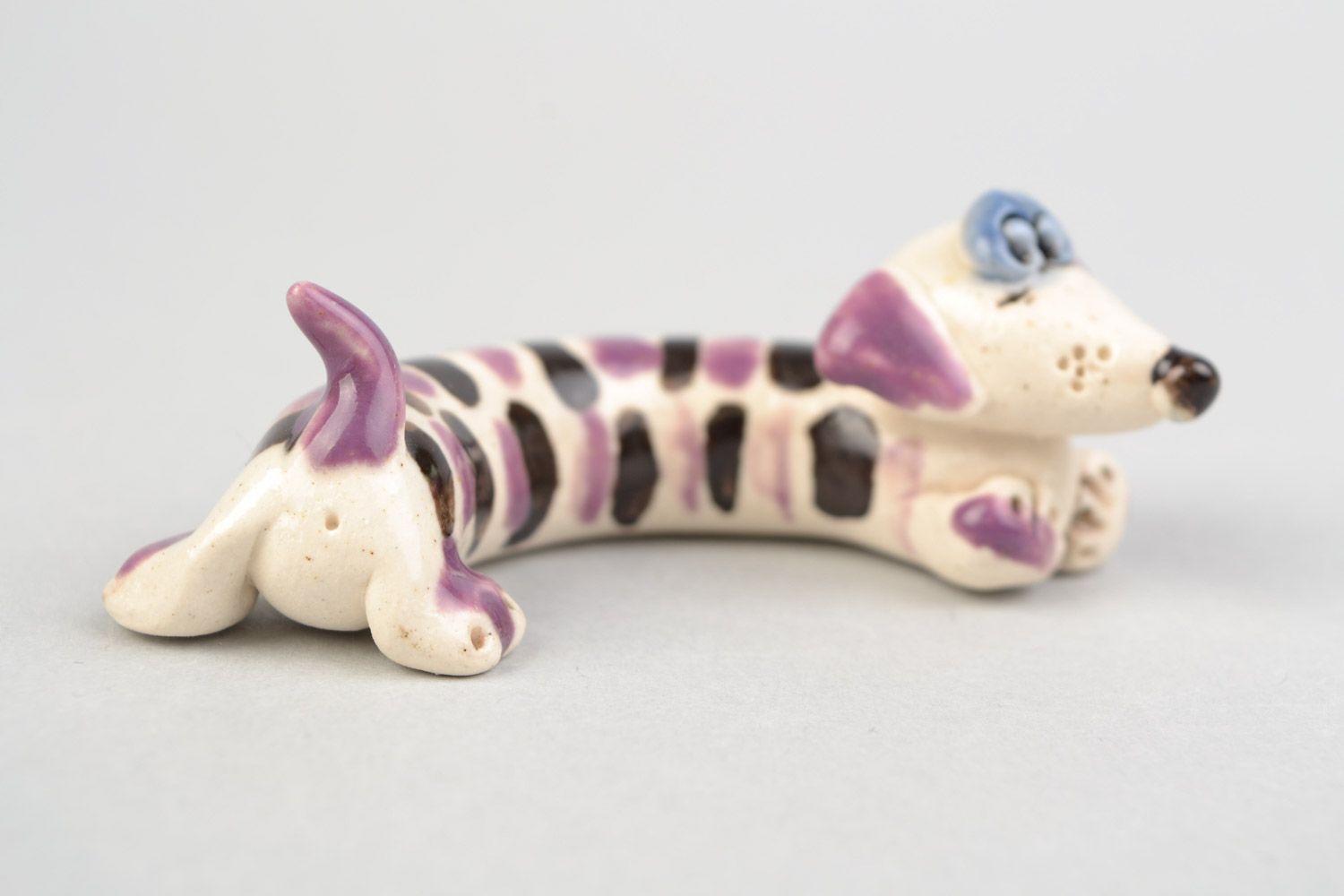 Handmade souvenir ceramic figurine of funny striped badger dog painted with glaze photo 5