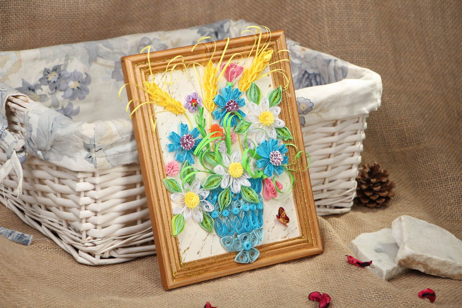 Tableau décoratif en papier technique quilling Bouquet de fleurs fait main photo 5