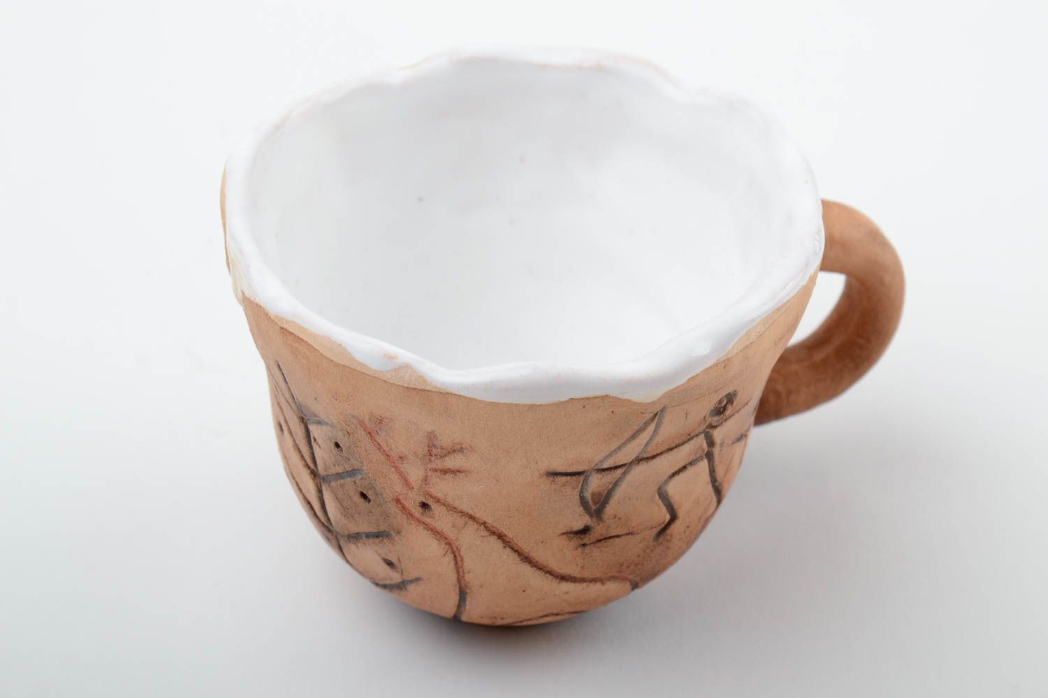 10 oz clay glazed coffee cup with white glaze inside 0,43 lb photo 2
