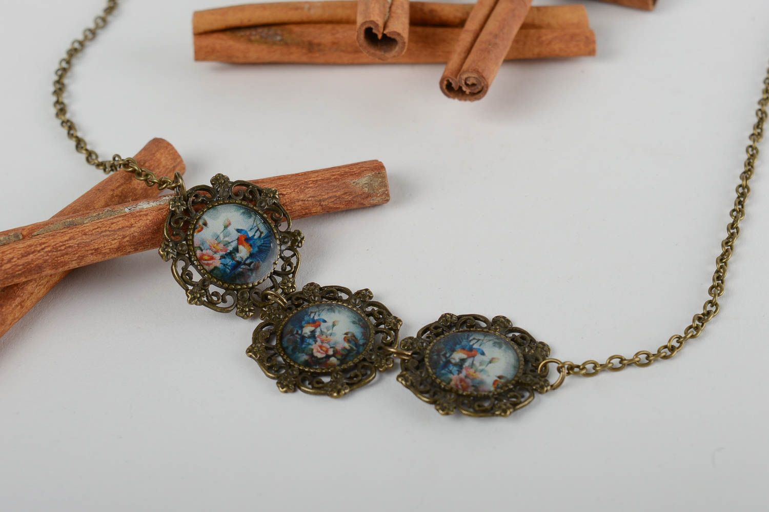 Handmade designer necklace metal decoupage necklace elegant accessory photo 1