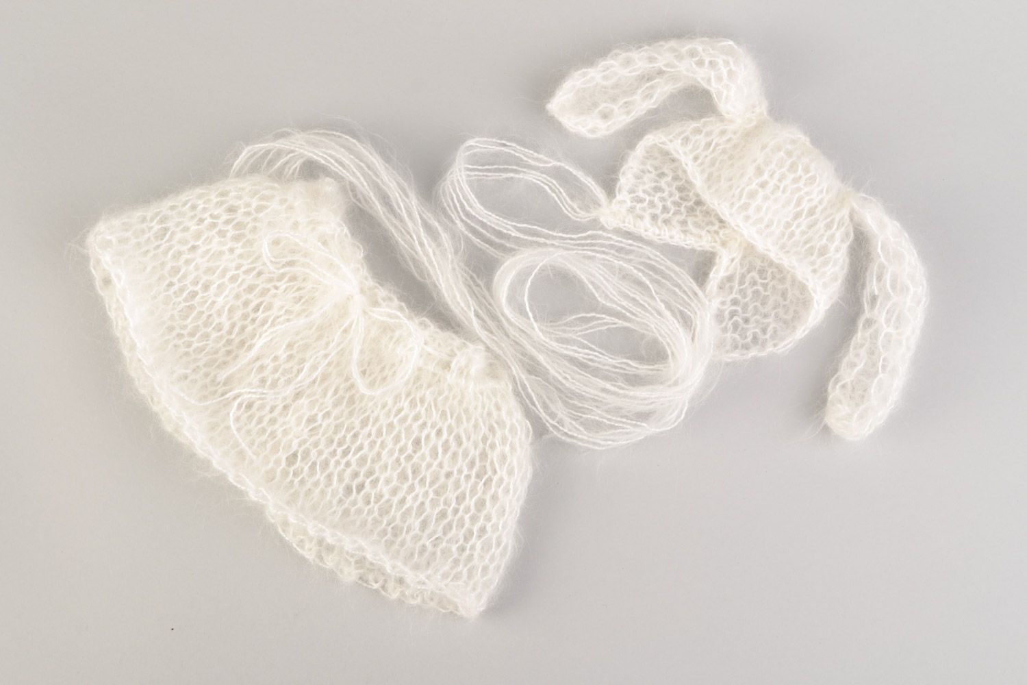 Handmade knitted summer white skirt and hat for baby girls Bunny photo 1