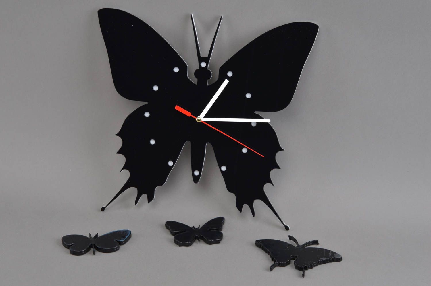 Black handmade clock wall butterfly accessory stylish housewarming gift photo 2