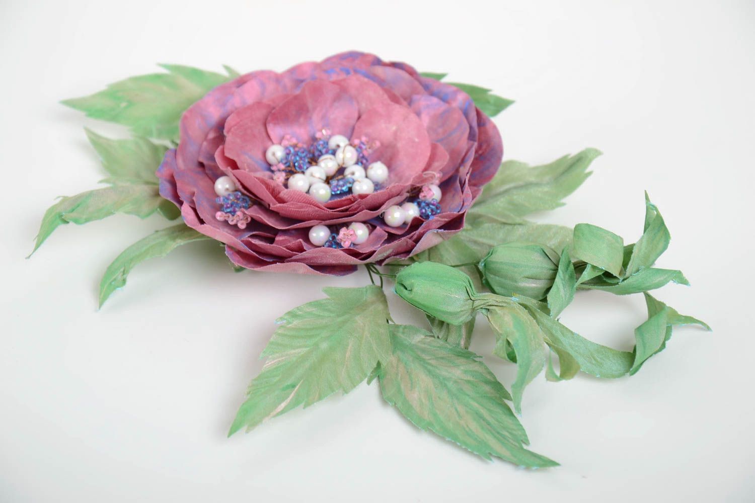 Unusual beautiful handmade designer textile flower brooch photo 5