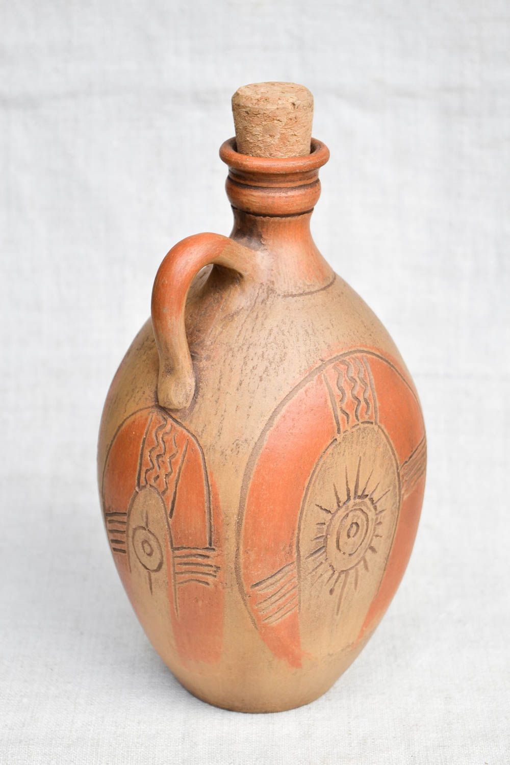 30 oz wine carafe made of lead-free clay with handle and lid handpainted ornament 1,5 lb photo 4