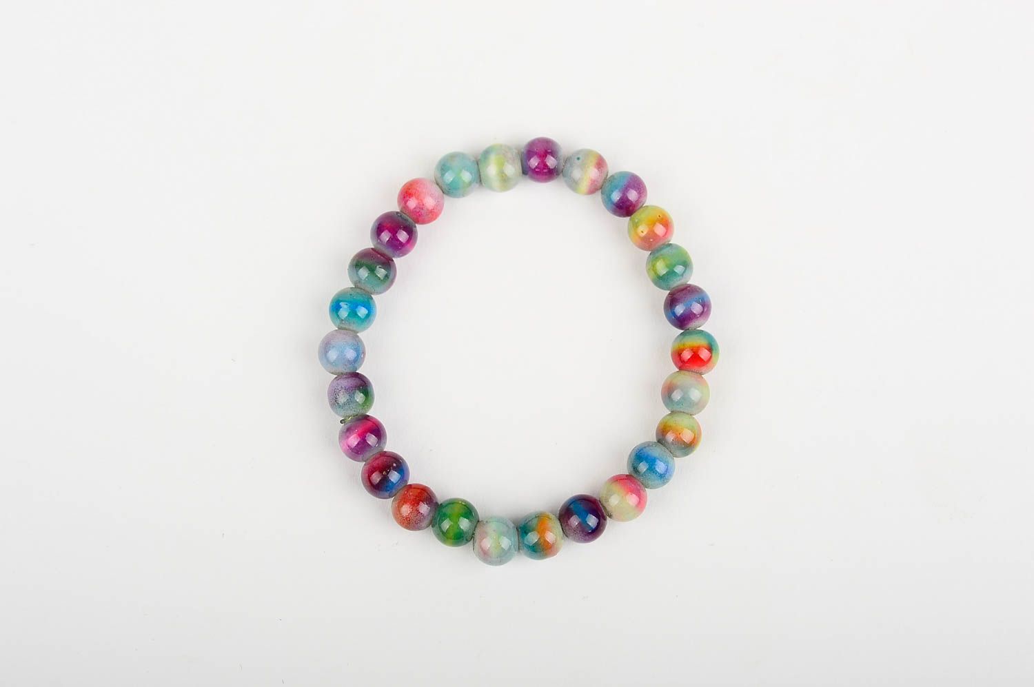 Multicolor fusion glass beads stretchy unisex bracelet photo 1