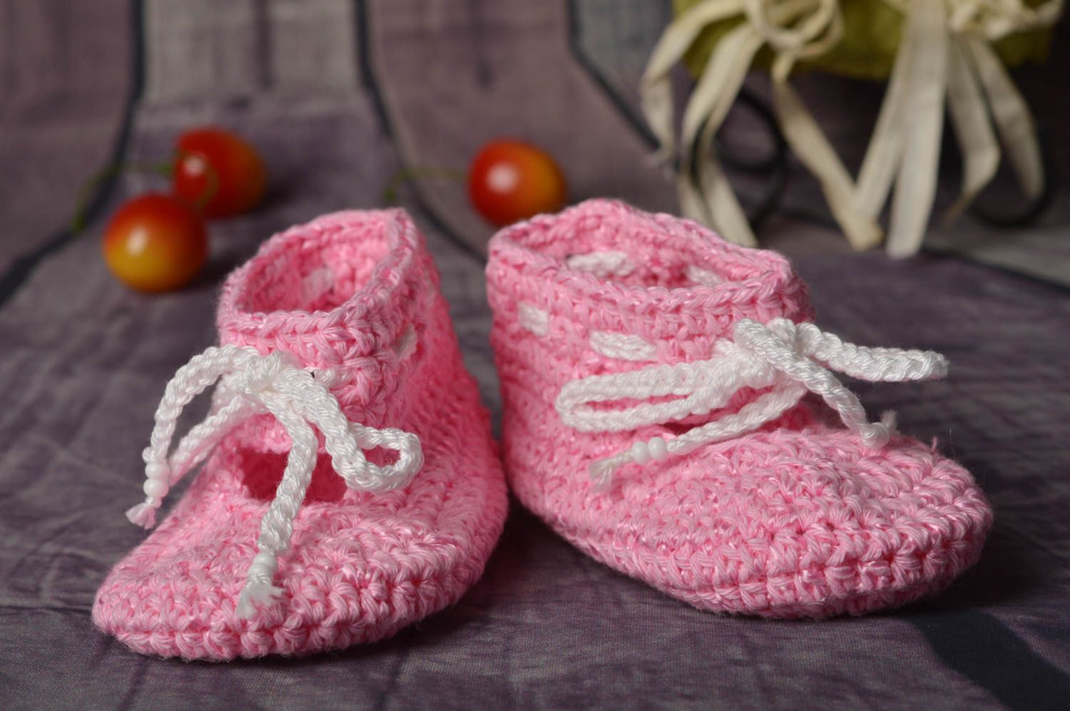 Chaussons de bébé au crochet faits main originaux roses Chaussures pour bébé photo 5