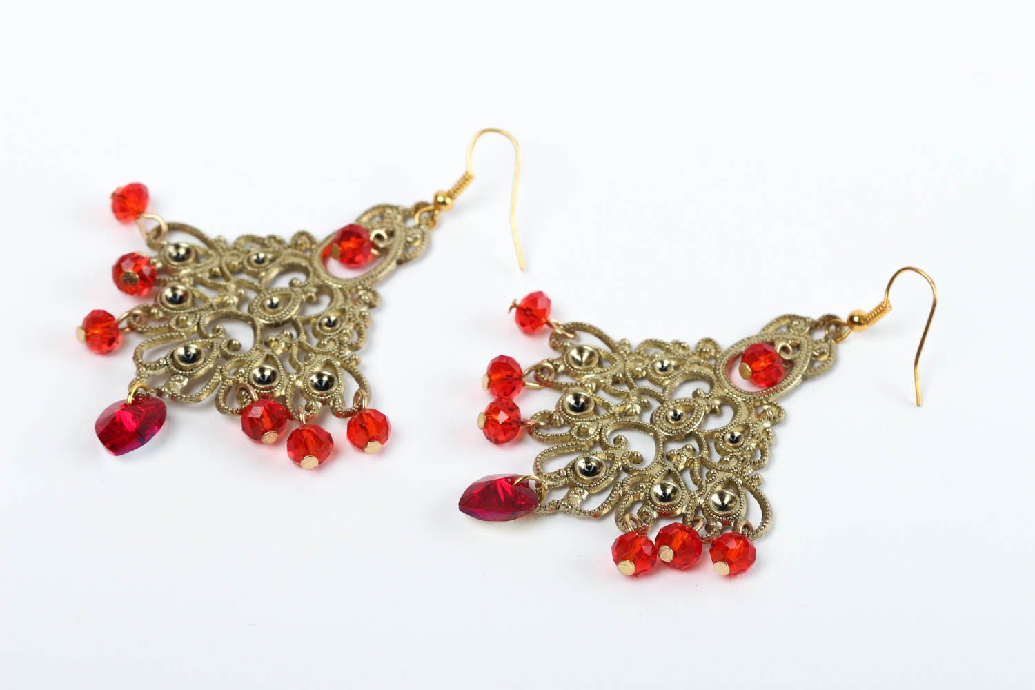 Handmade Kristall Ohrringe ausgefallener Ohrschmuck Accessoire für Frauen rot  foto 2