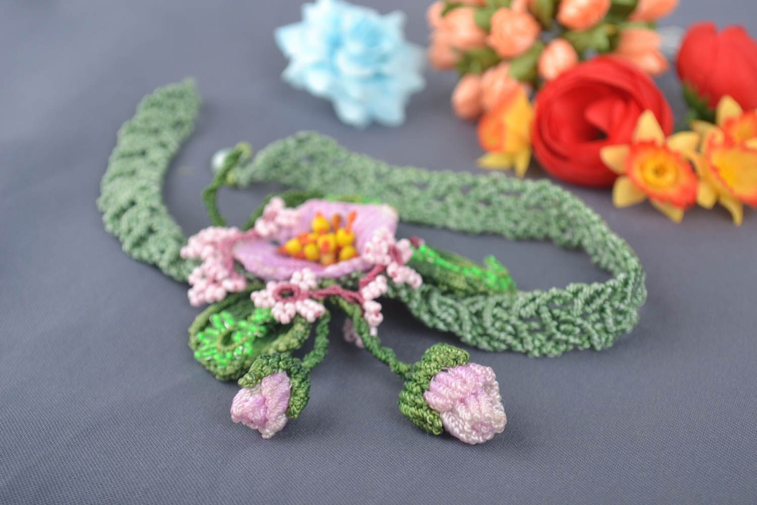 Flower jewelry handmade necklace macrame necklace fashion accessories gift ideas photo 1